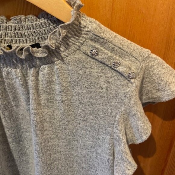 Adrienne Vittadini soft gray sweater mock neck ruffle cap sleeve womens size M - Picture 2 of 6